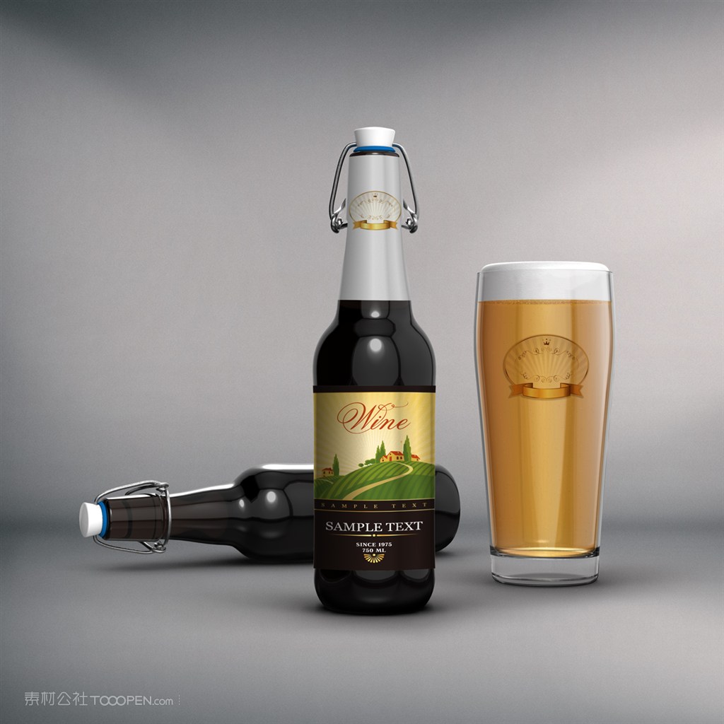 啤酒瓶啤酒杯品牌logo样机