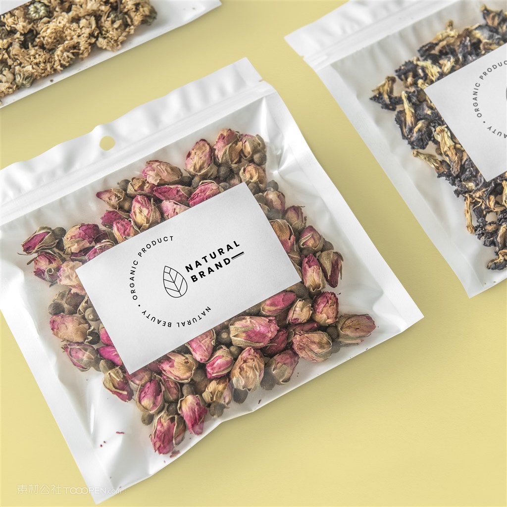 有机茶透明塑料密封包装贴图样机