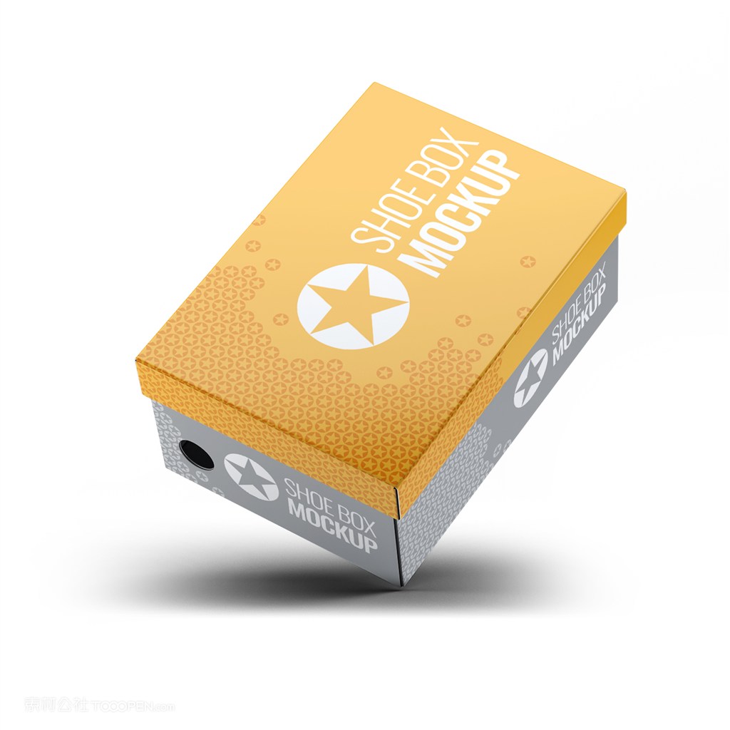 悬浮倾斜的黄色包装盒纸盒鞋盒顶面侧面贴图样机