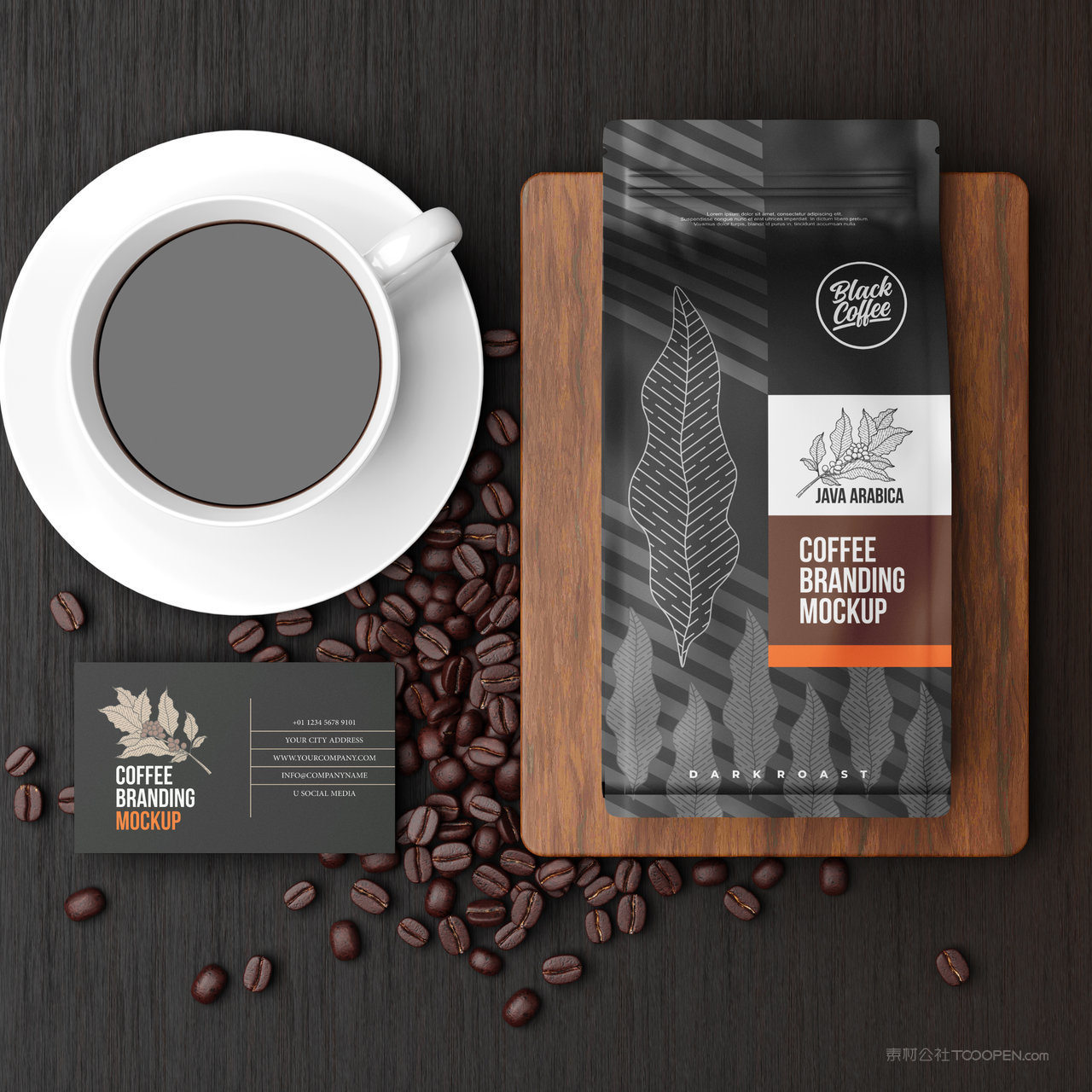 咖啡豆名片包装袋贴图样机