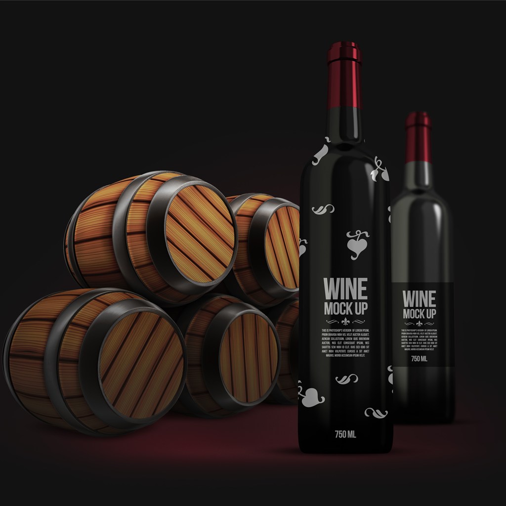 红酒瓶木质酒桶组合样机