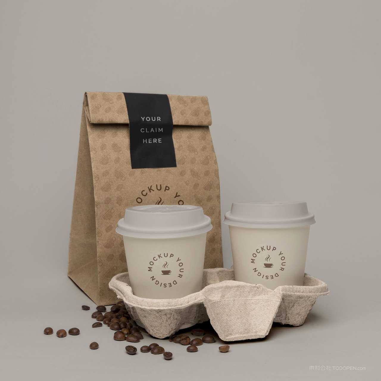 一次性咖啡杯咖啡豆包装袋贴图样机