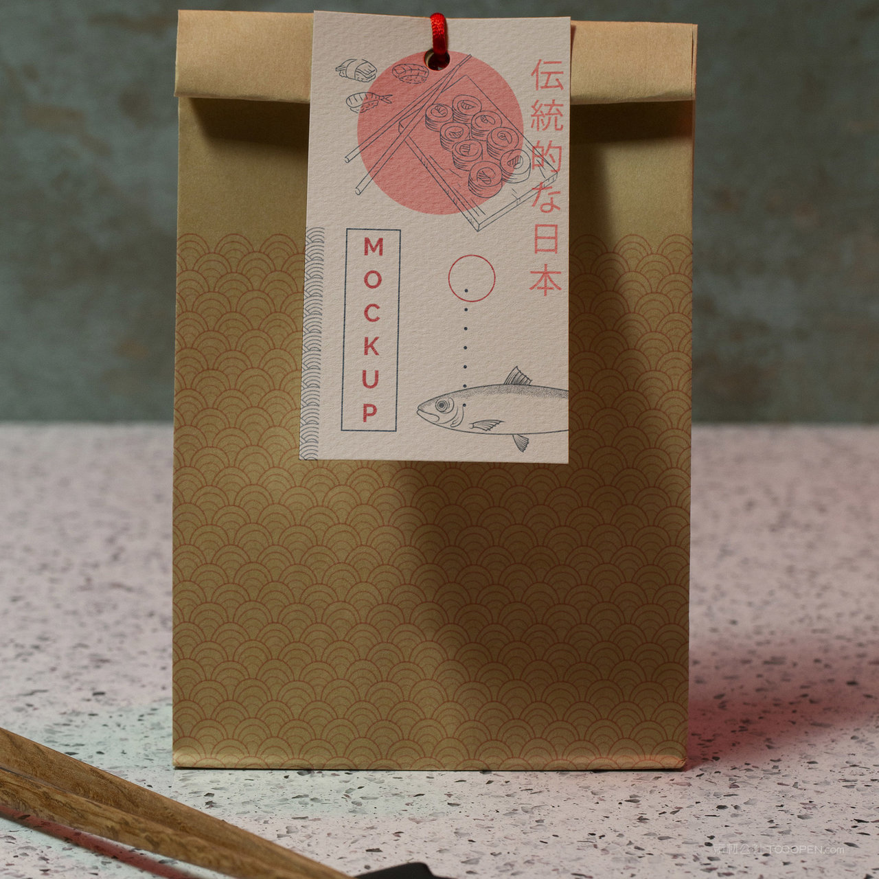 日式餐饮品牌vi牛皮纸包装袋外卖包装贴图样机