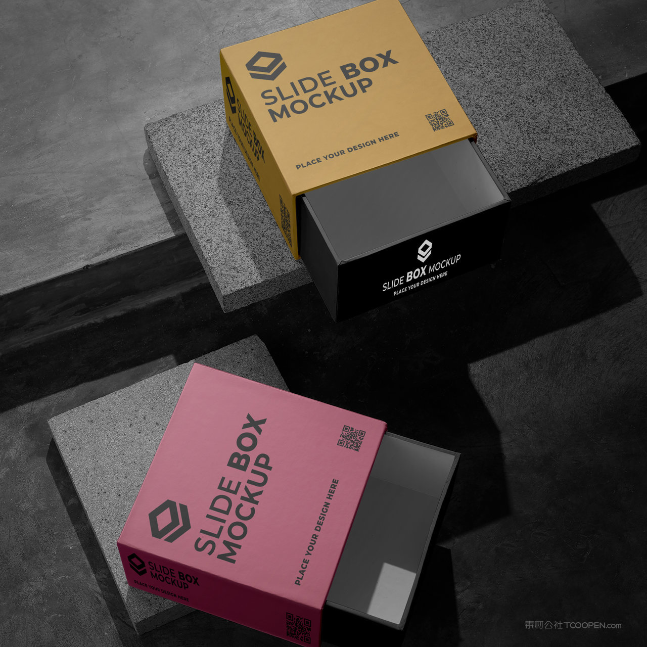 两个彩色包装盒纸盒贴图样机