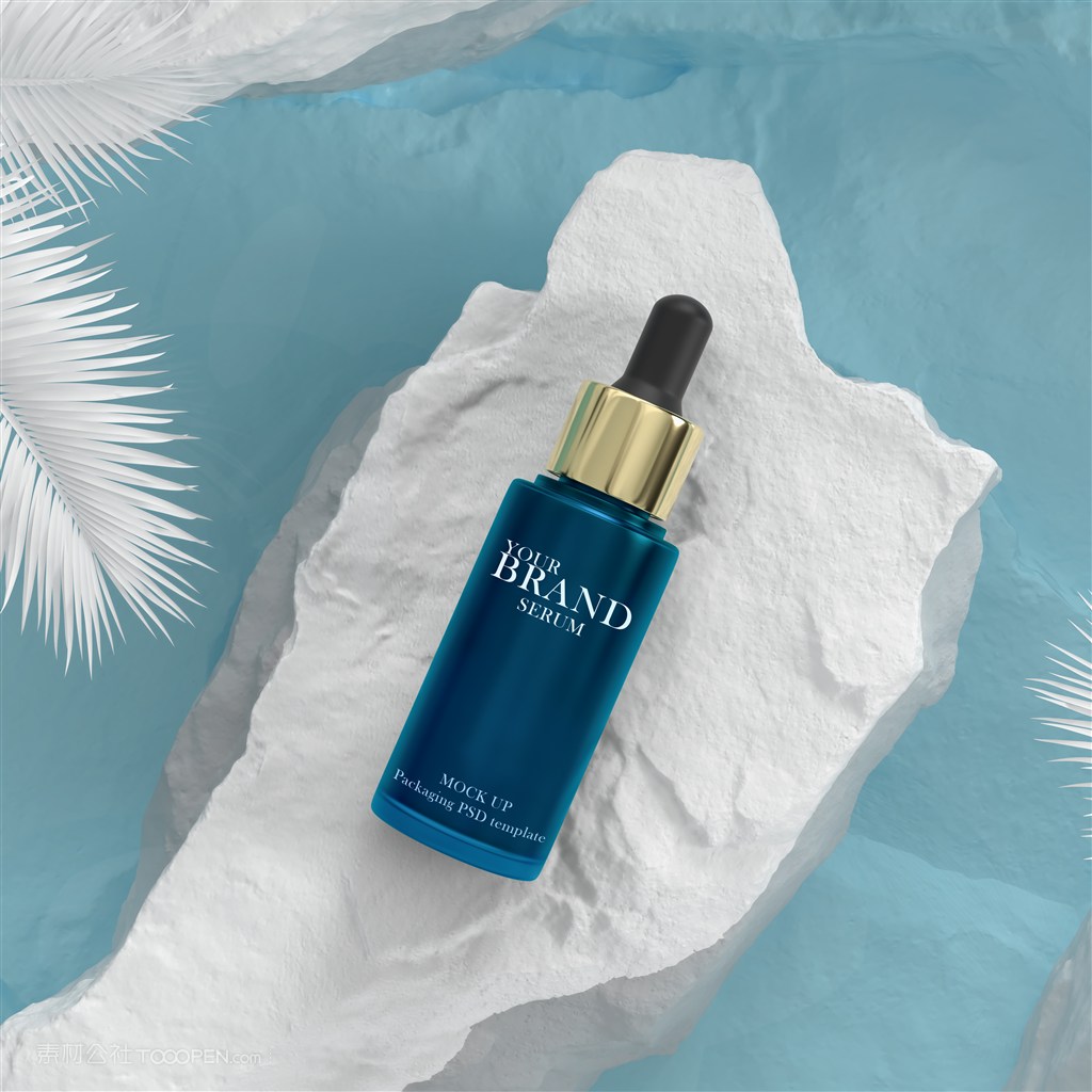 在水蓝色背景上的高级护肤品化妆品样机