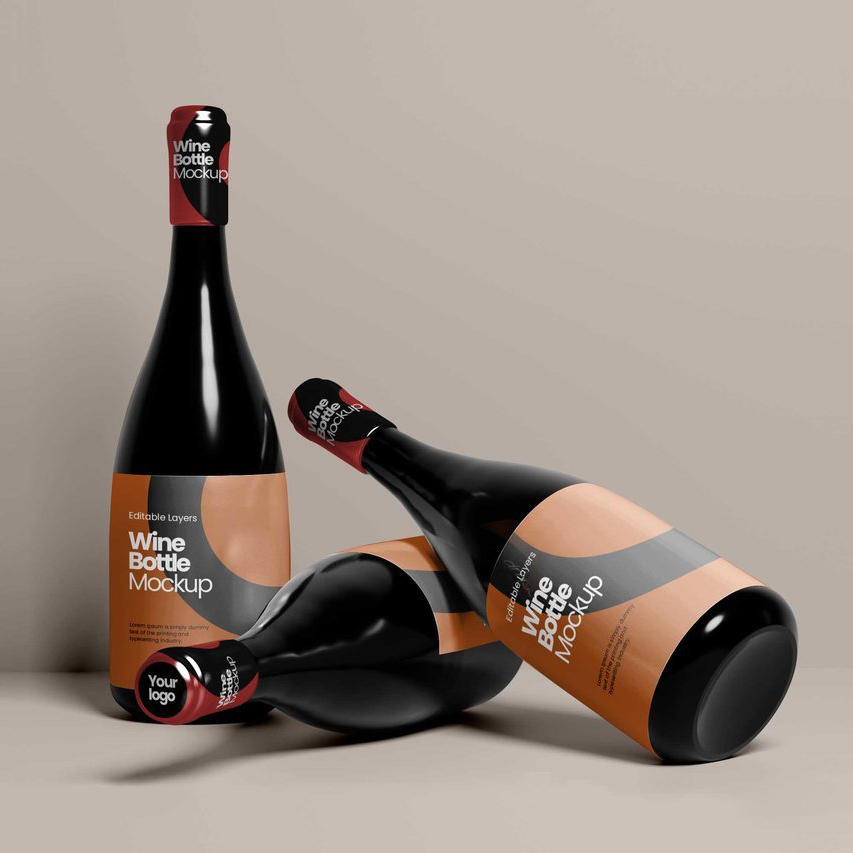 香槟玻璃瓶标签样机