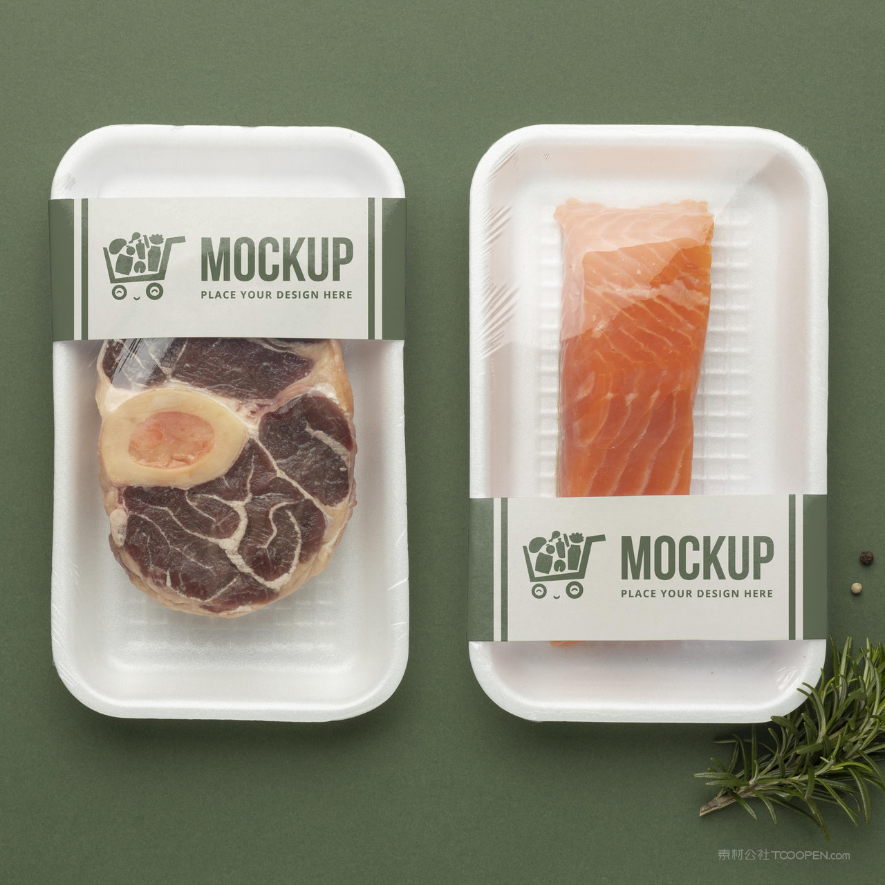 超市一次性肉类食品包装贴图样机