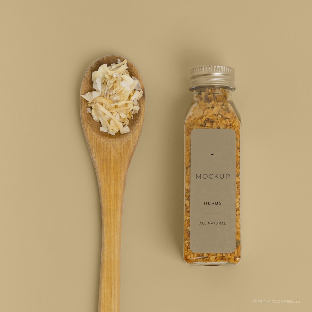 木勺和玻璃密封瓶贴图样机