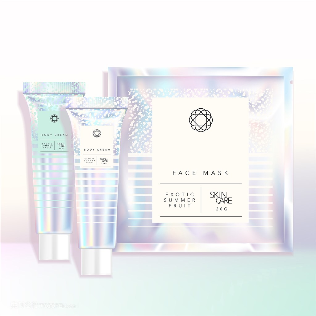 全息彩虹色瓶子面膜化妆品护肤品包装贴图样机