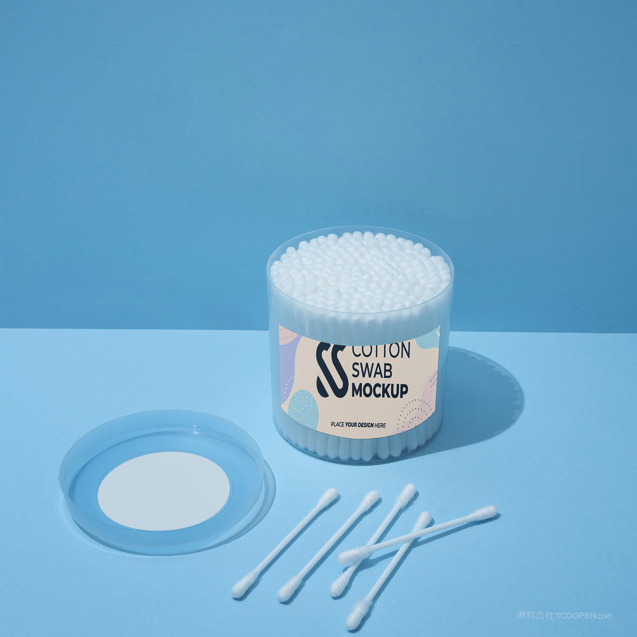 打开的透明塑料棉签包装贴图样机