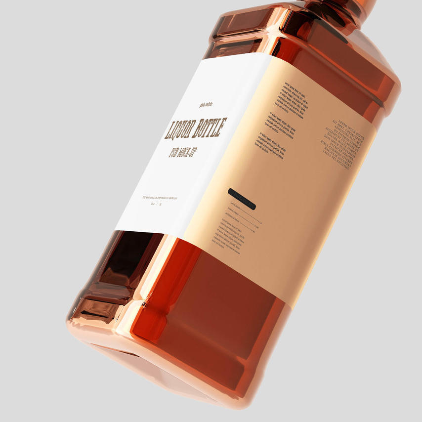 方形酒瓶品牌标签特写样机