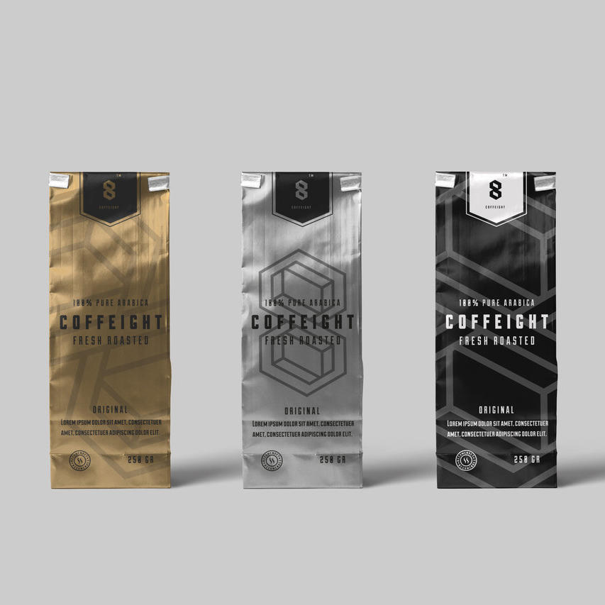 三个咖啡袋包装模型样机