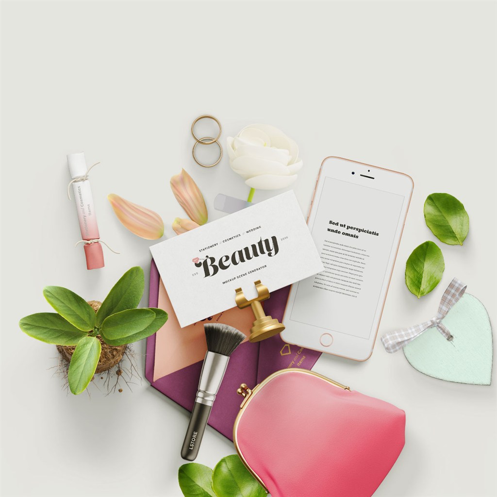 清新时尚化妆品包装设计样机模板