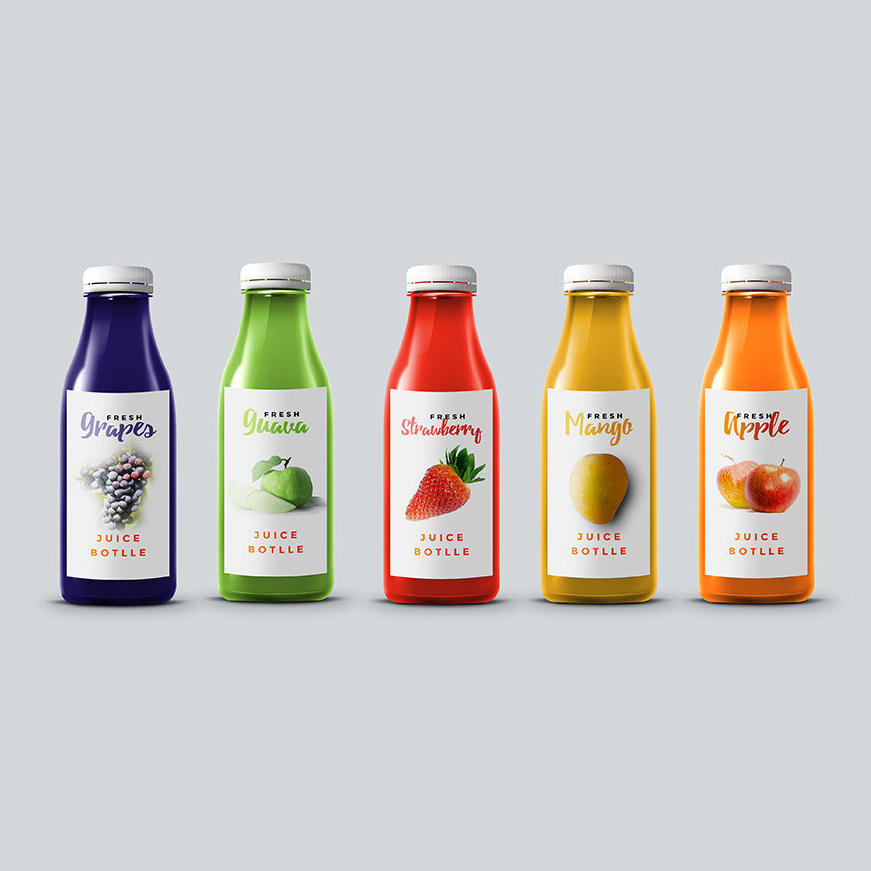 果汁瓶模型标签设计效果展示样机