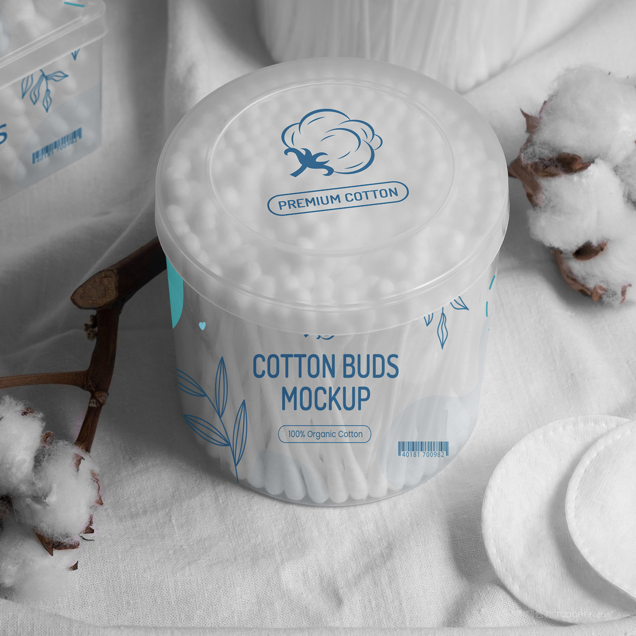 圆柱形透明包装盒棉签包装贴图样机