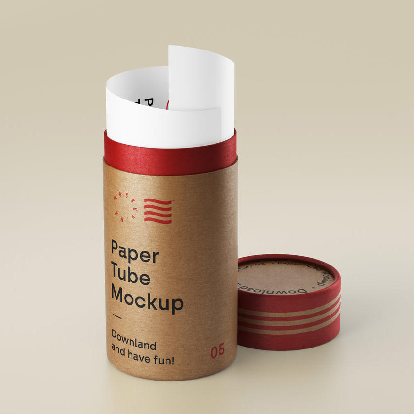 打开的纸管包装贴图样机素材