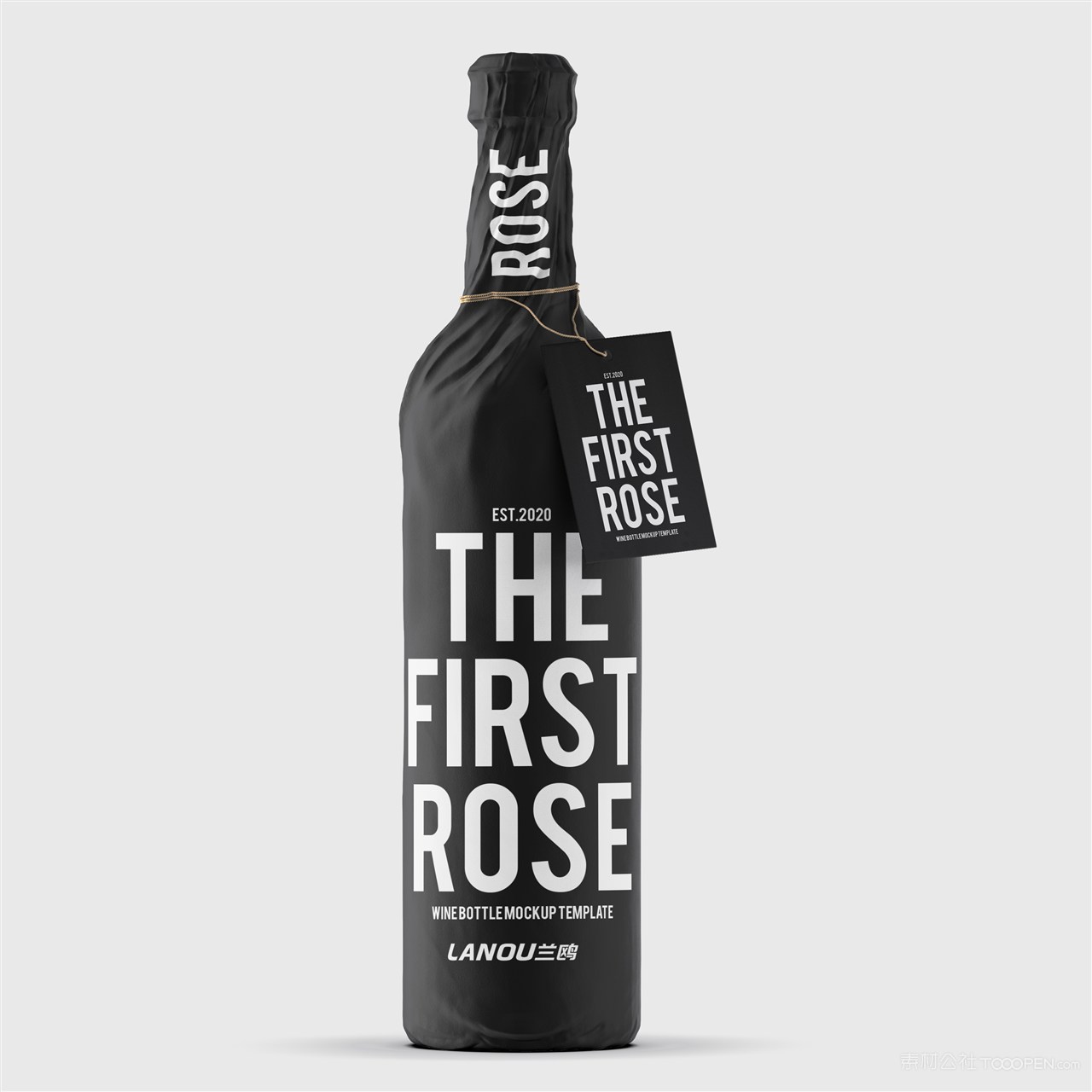 带吊牌的红酒瓶包装贴图样机
