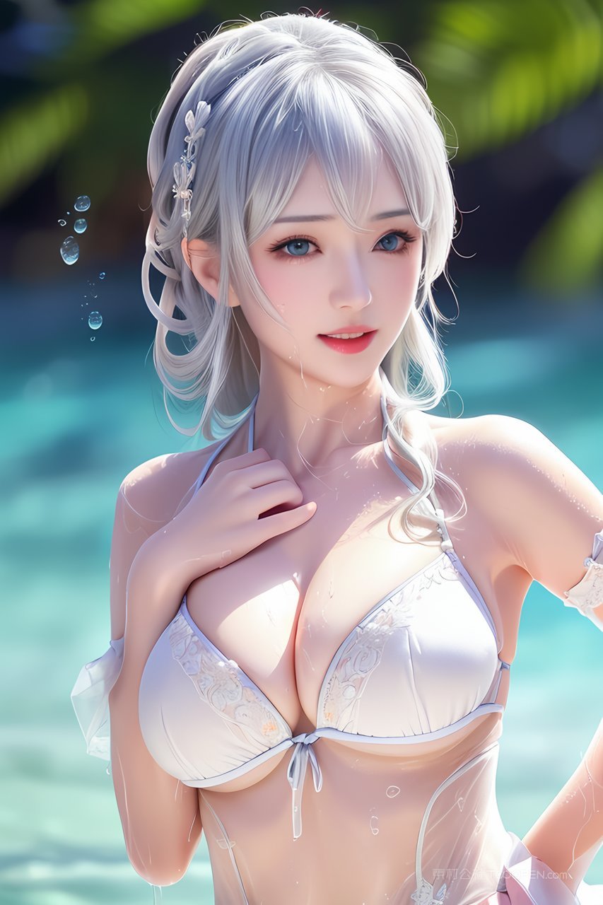 ai智造银发蓝眼比基尼美女照片