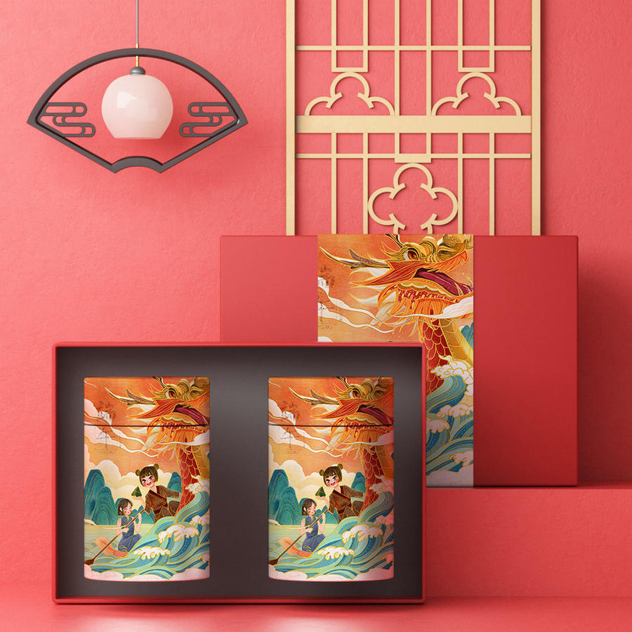 中国风国潮风包装糕点茶叶美食礼盒包装样机