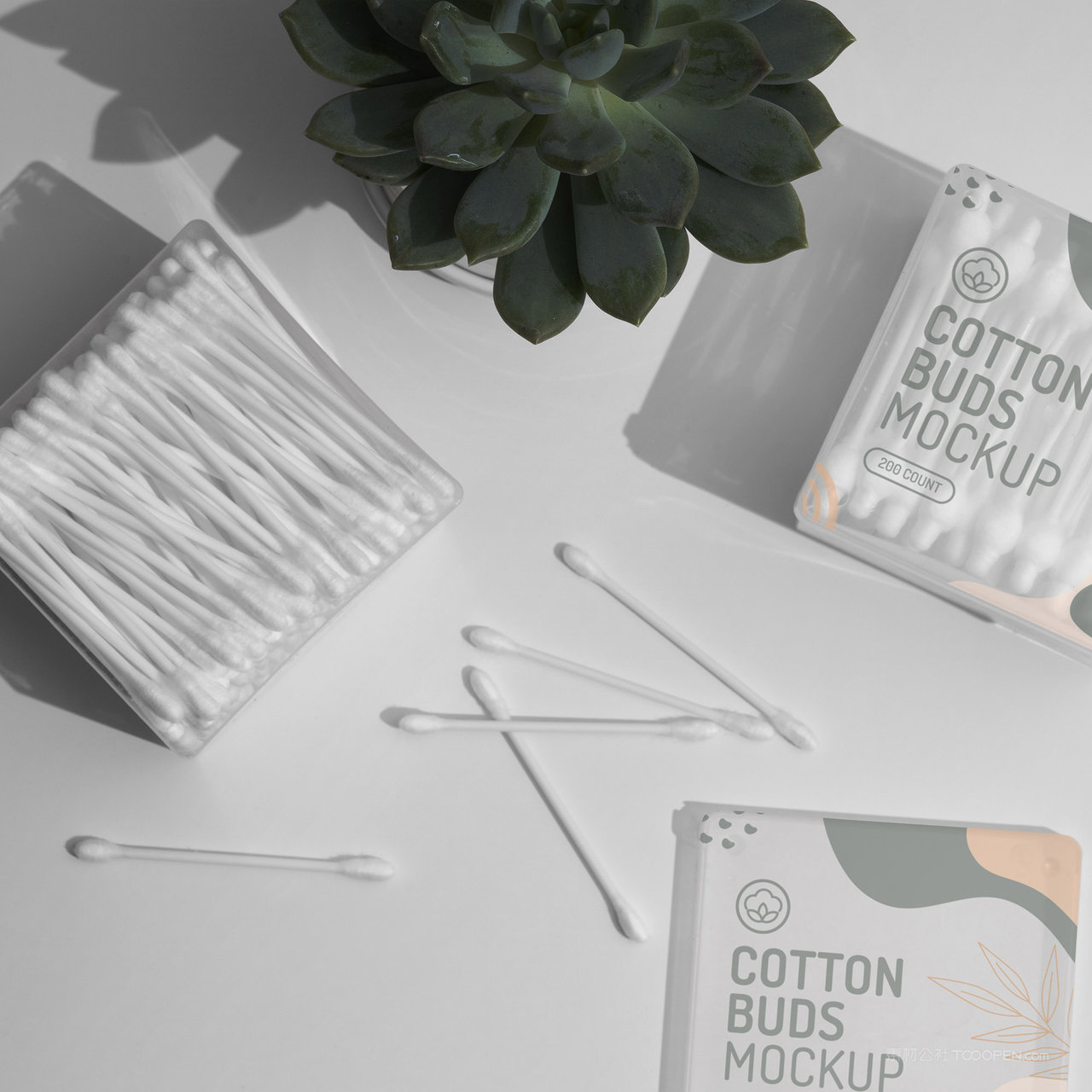 透明包装盒棉签包装贴图样机