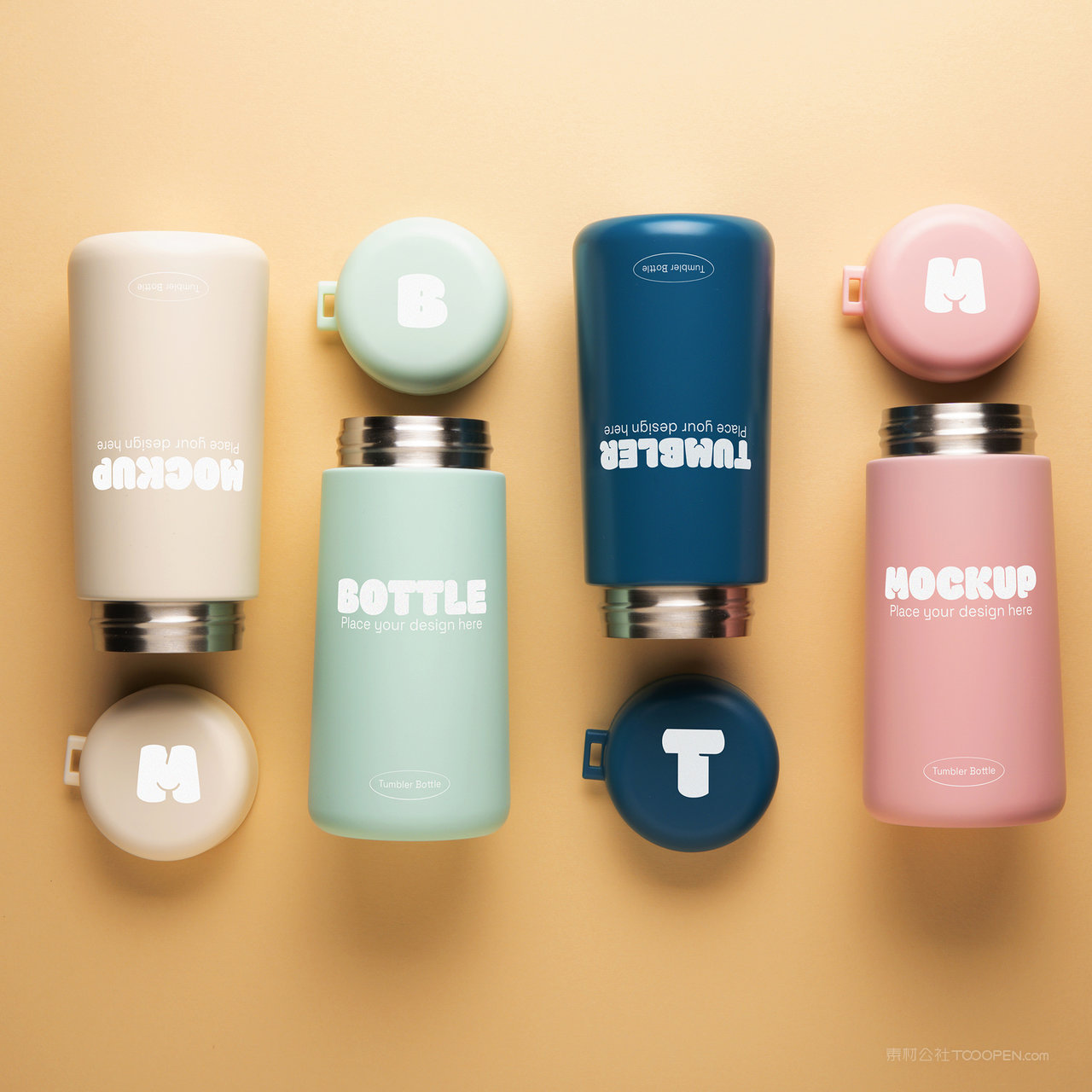 打开的不锈钢真空保温杯贴图样机