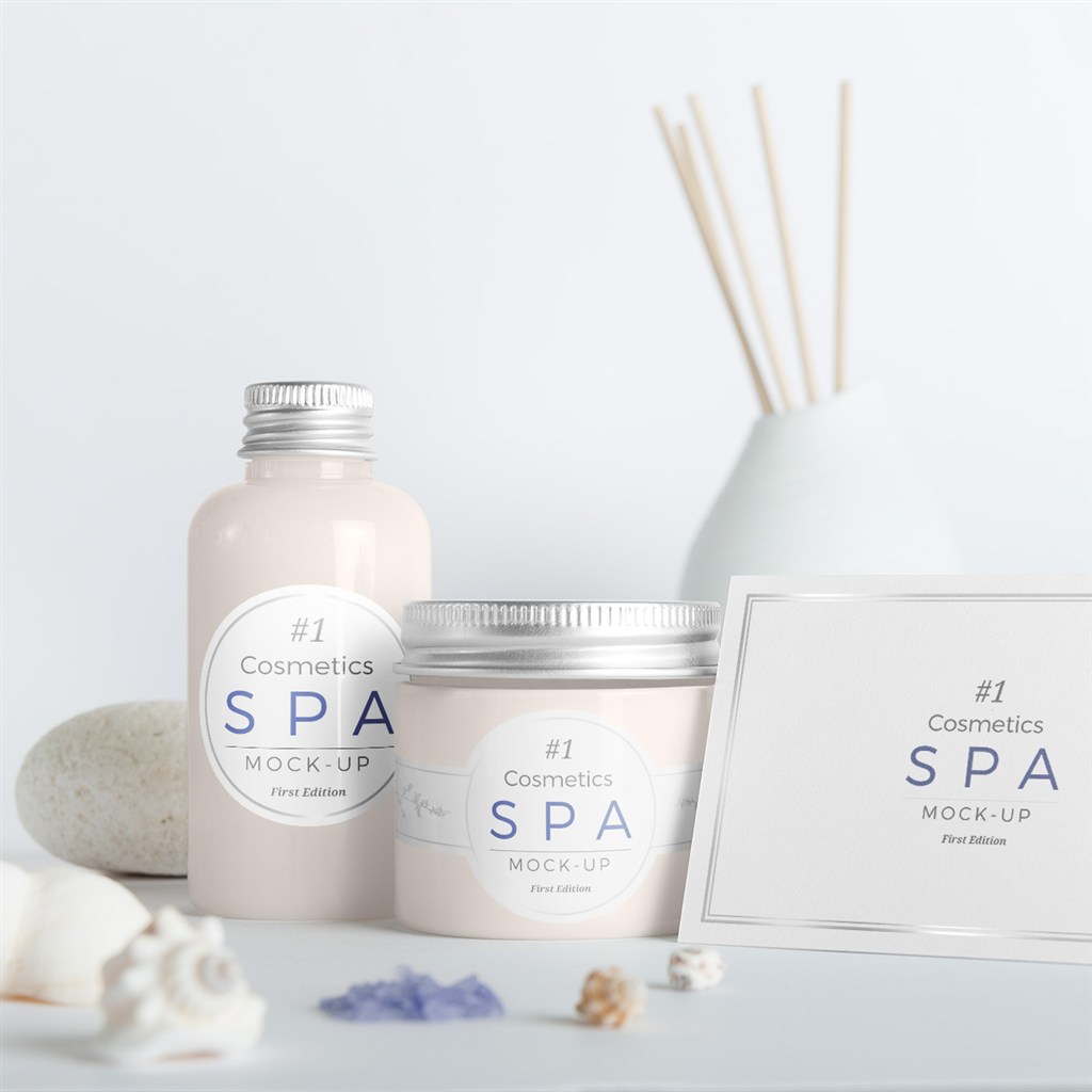 spa精油瓶子包装组合贴图样机