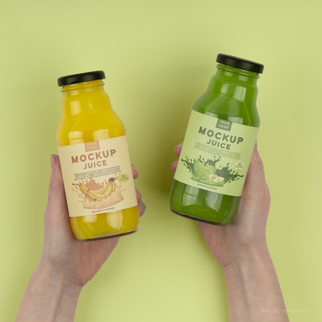 手拿密封瓶玻璃瓶果汁瓶包装贴图样机