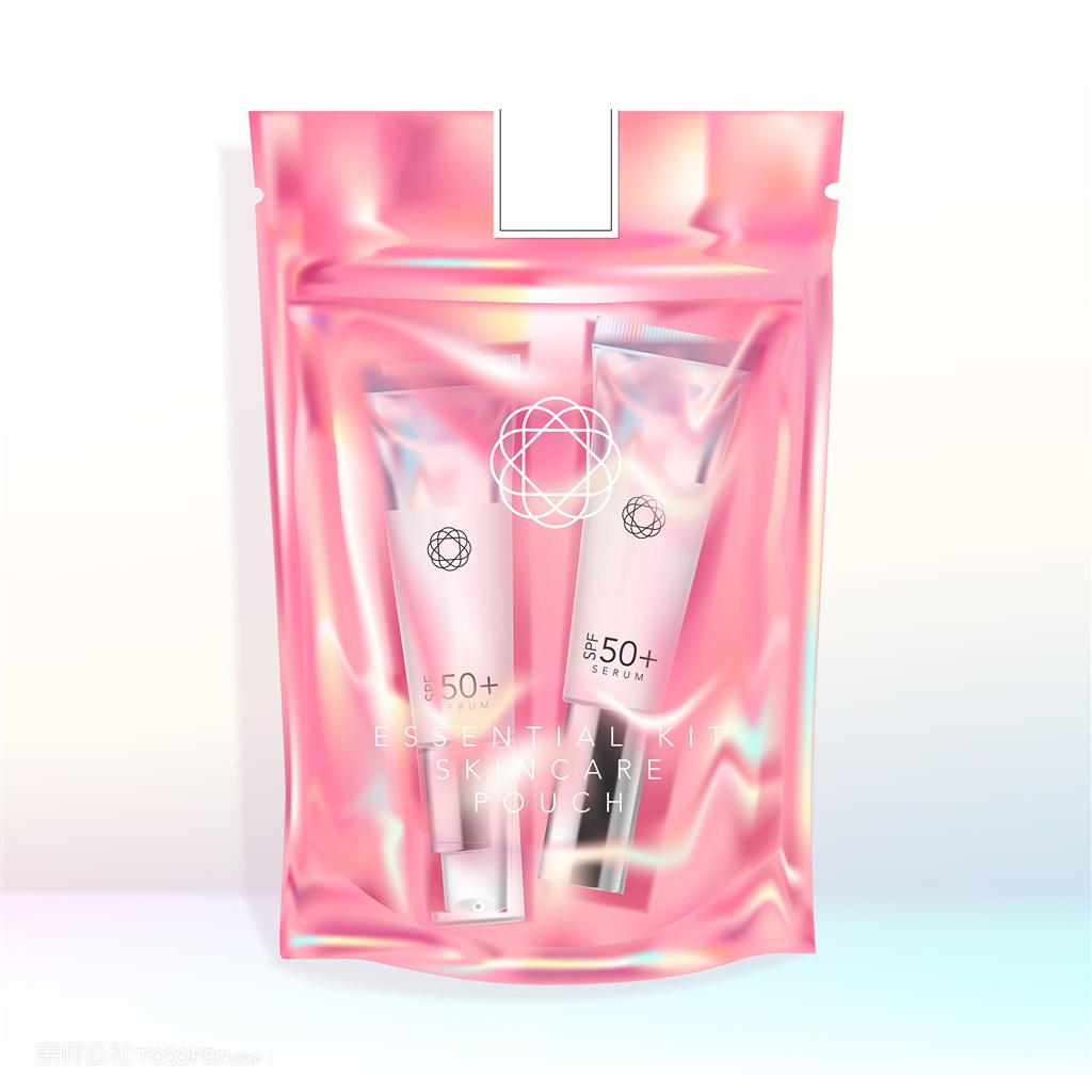 全息彩虹色时尚化妆品护肤品密封袋包装贴图样机