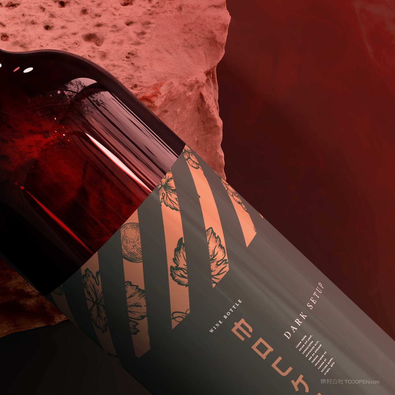 红酒瓶特写包装贴图样机