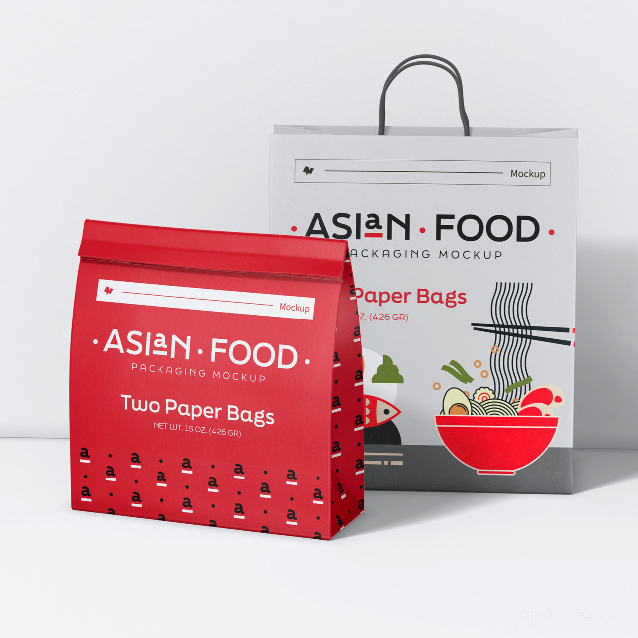 手提袋两种外卖包装贴图样机
