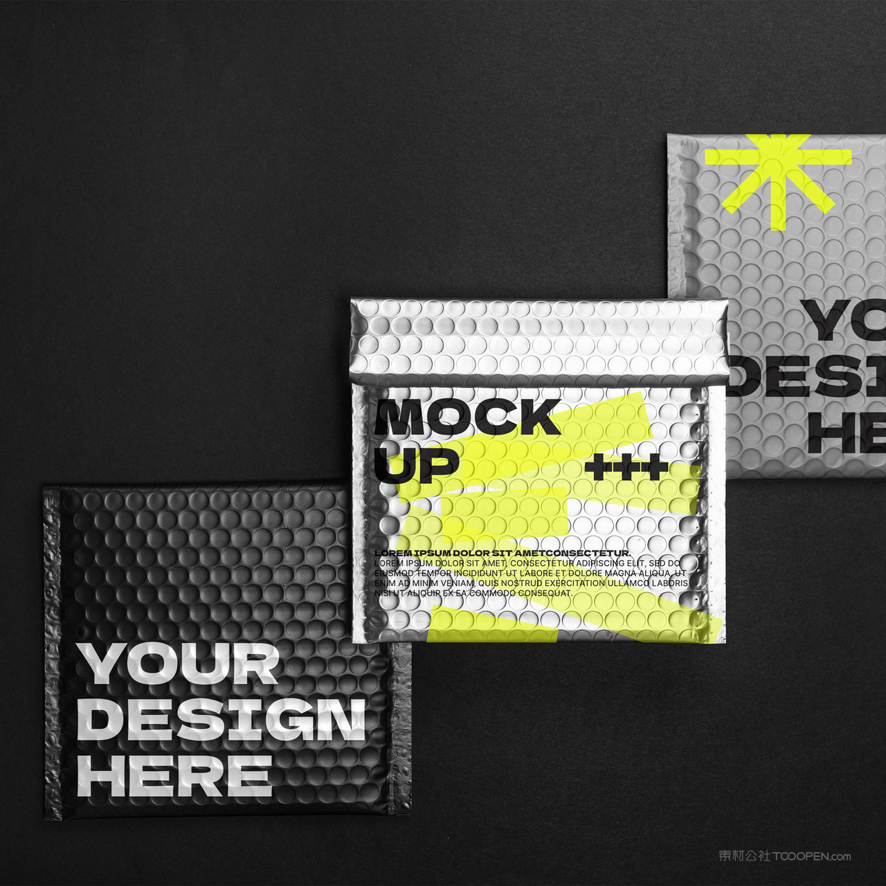 三个气泡包装袋快递包装袋贴图样机