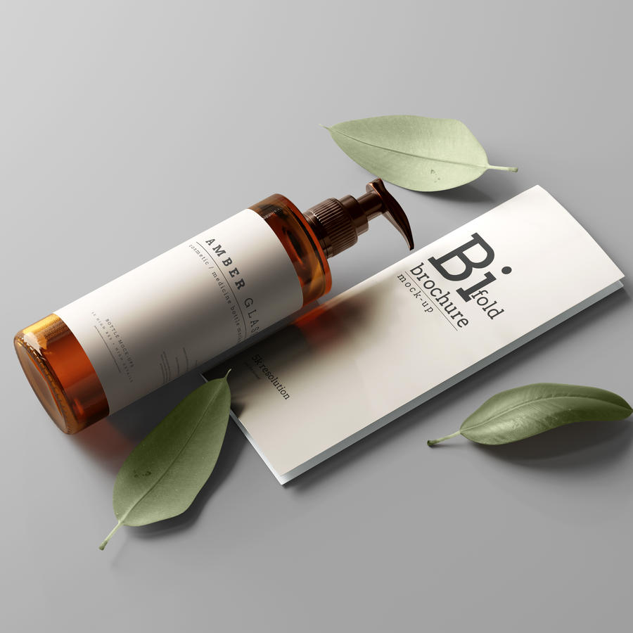 琥珀色玻璃泵瓶样机