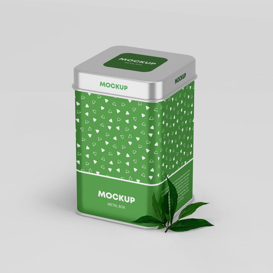饮茶绿色马口铁盒茶叶罐茶叶包装样机 (2)