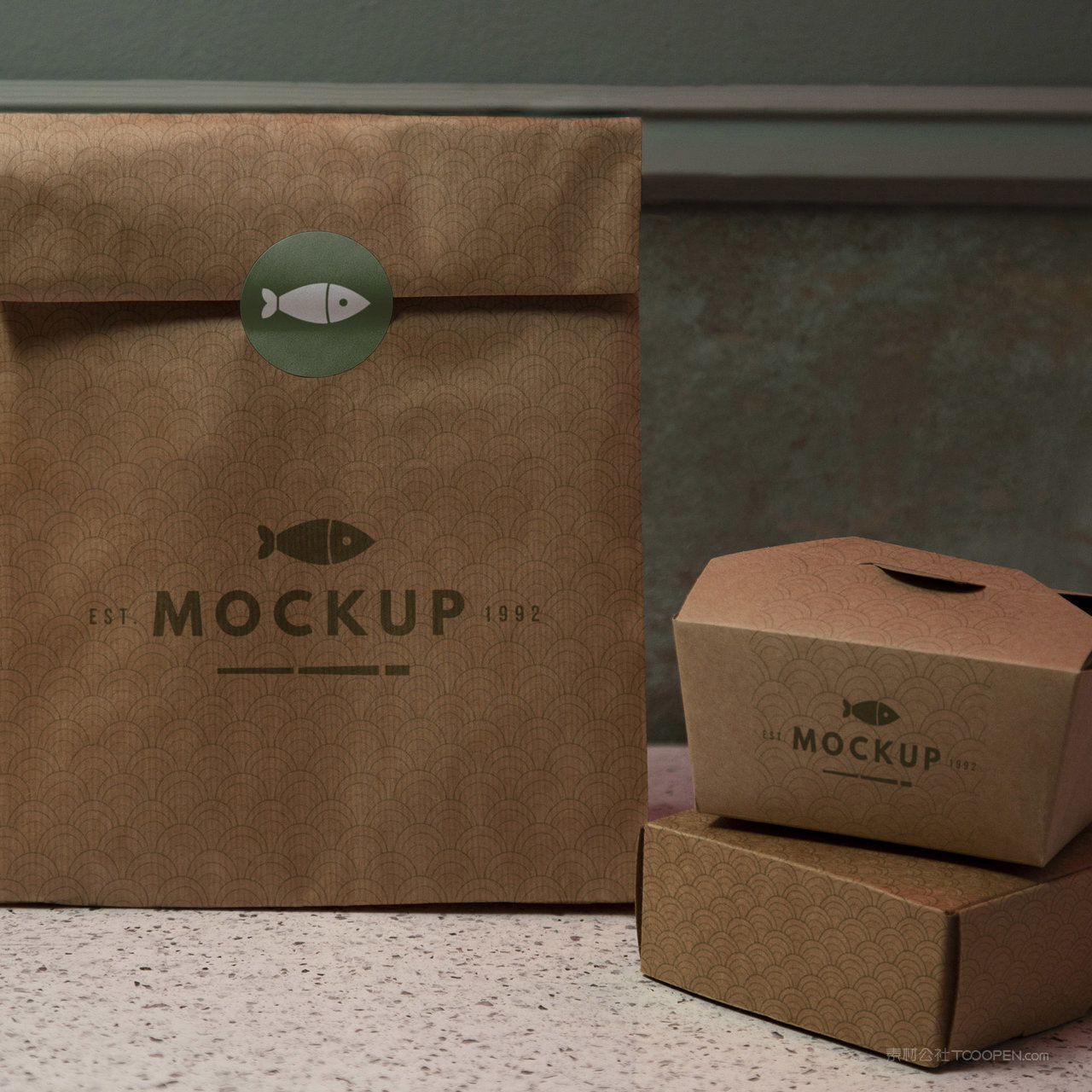 日式餐饮品牌vi牛皮纸包装盒包装袋外卖包装贴图样机