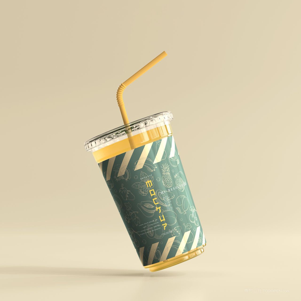 悬浮的带吸管的奶茶杯果汁杯贴图样机