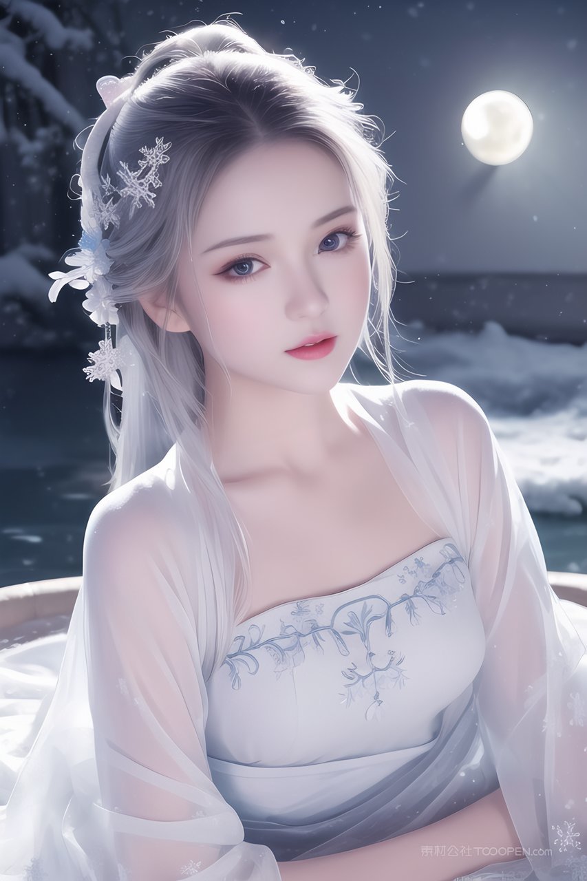 超高清ai动漫白发性感美女秀色可餐巧笑倩兮美眉图片下载