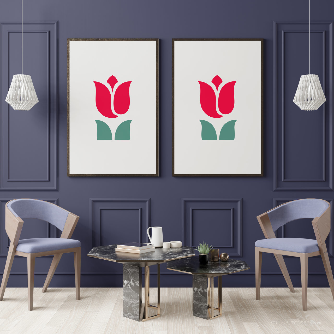 会客区休闲区组合装饰画画框贴图样机