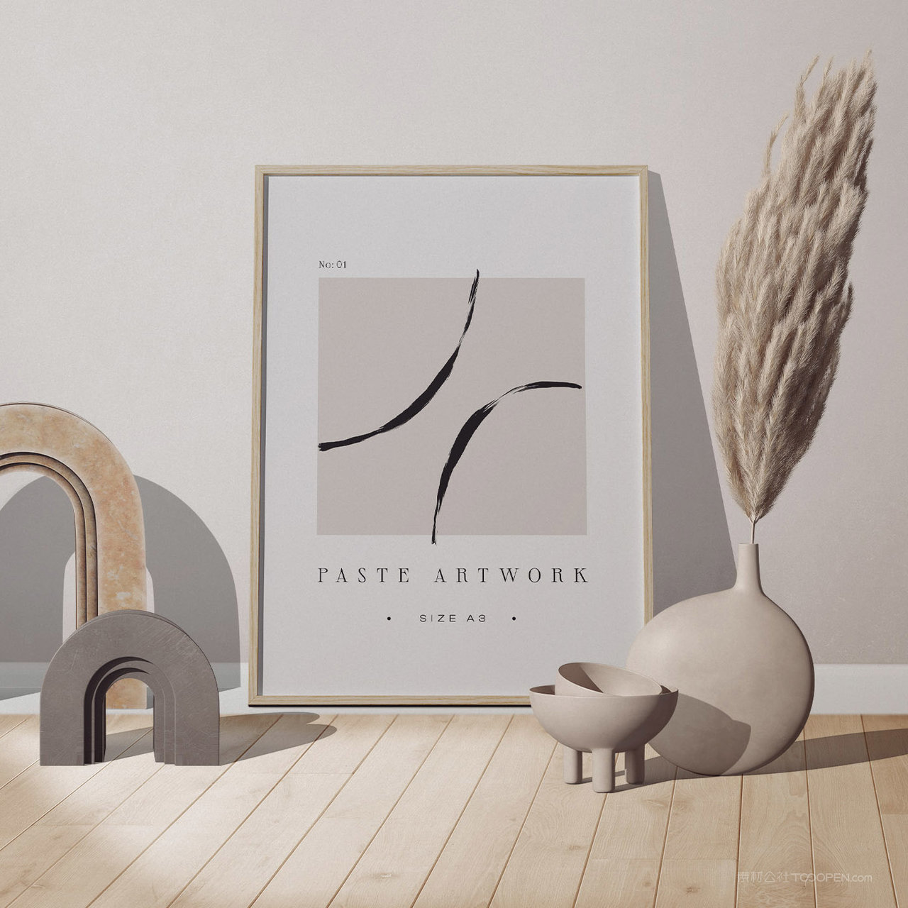 木地板上的画框相框贴图样机