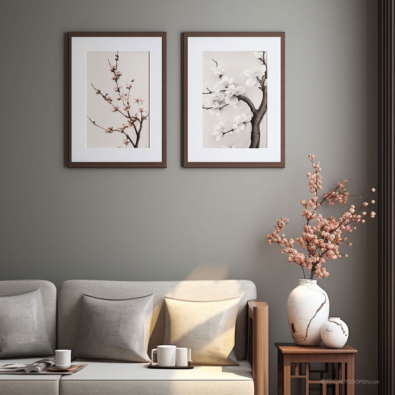 沙发背景墙墙上挂画画框贴图样机