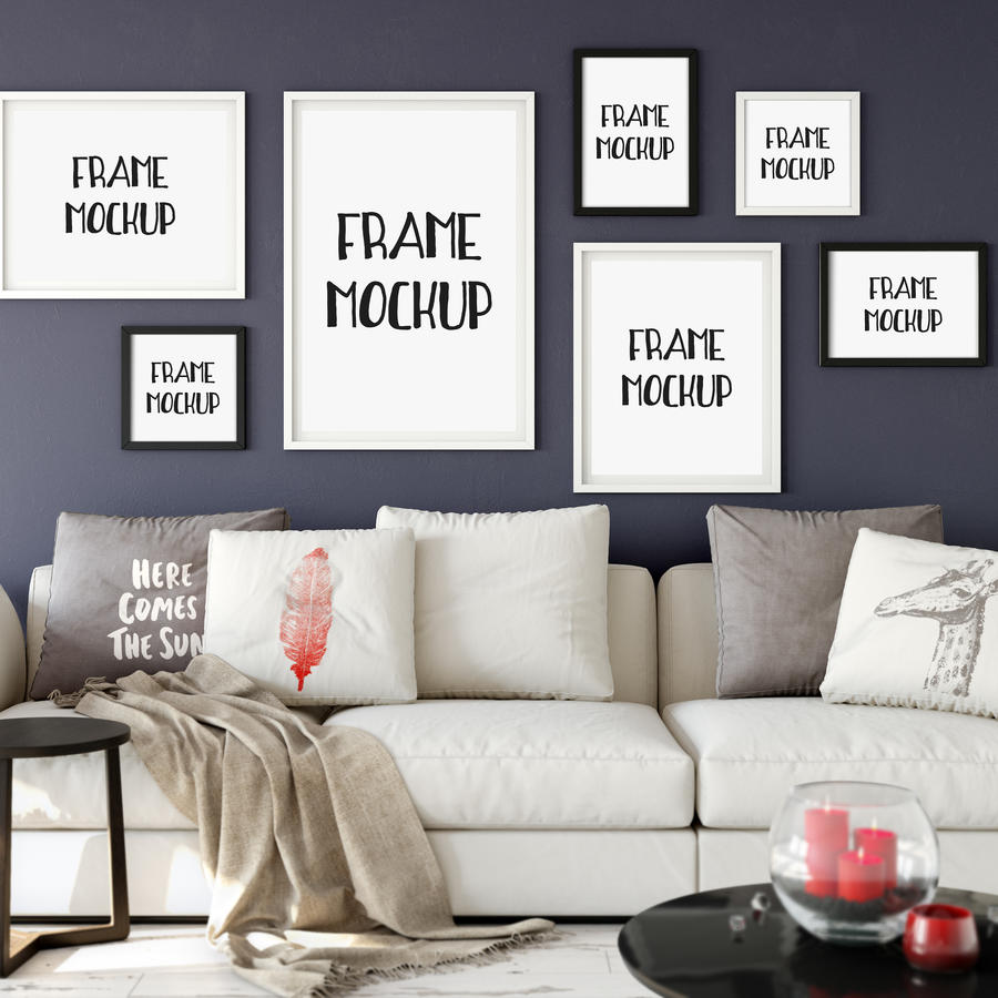 高清室内客厅装饰画挂画样机psd