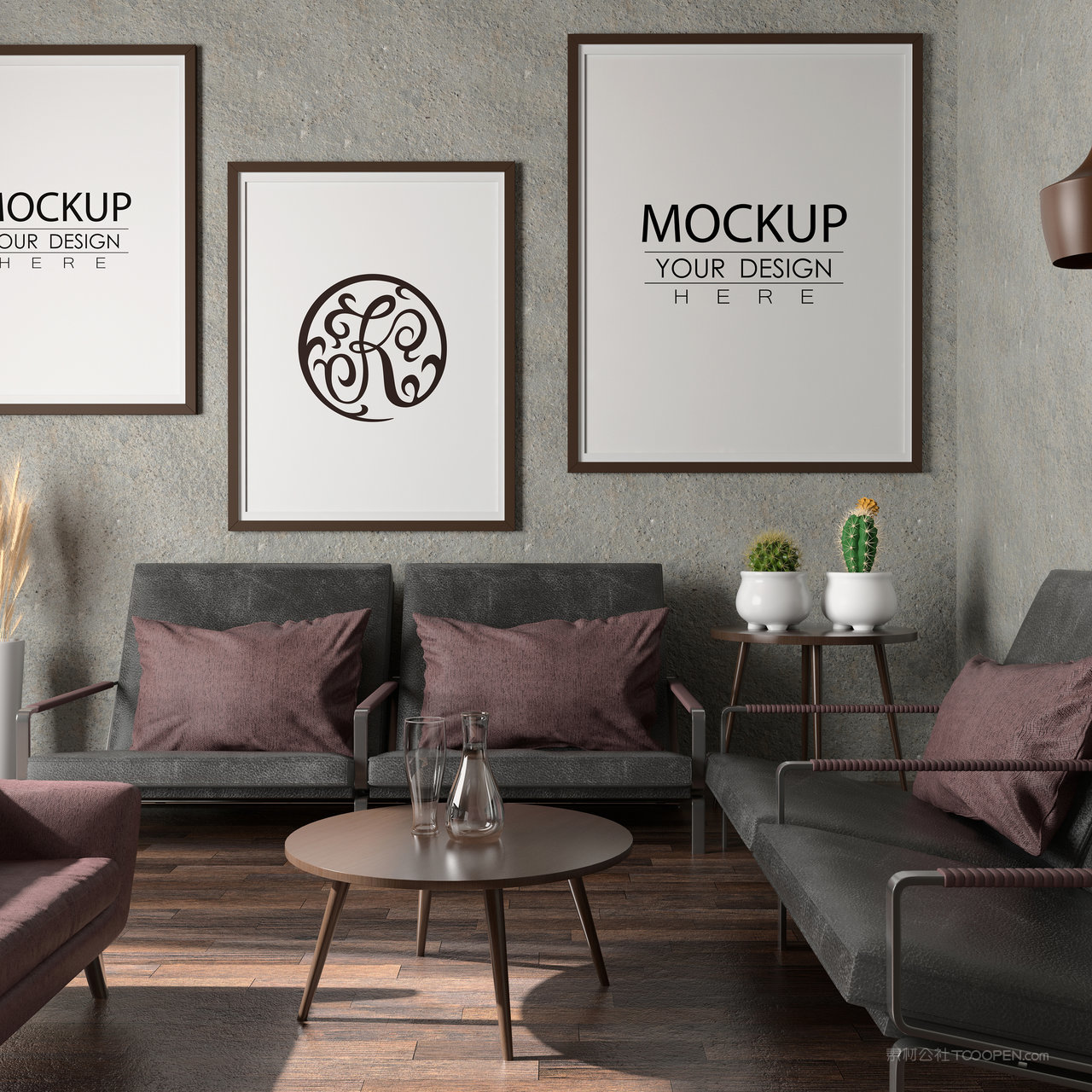 一组沙发背景墙装饰画画框贴图样机