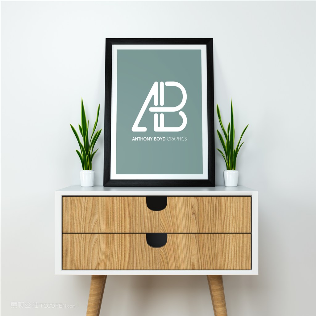 靠在墙上的画框相框贴图样机