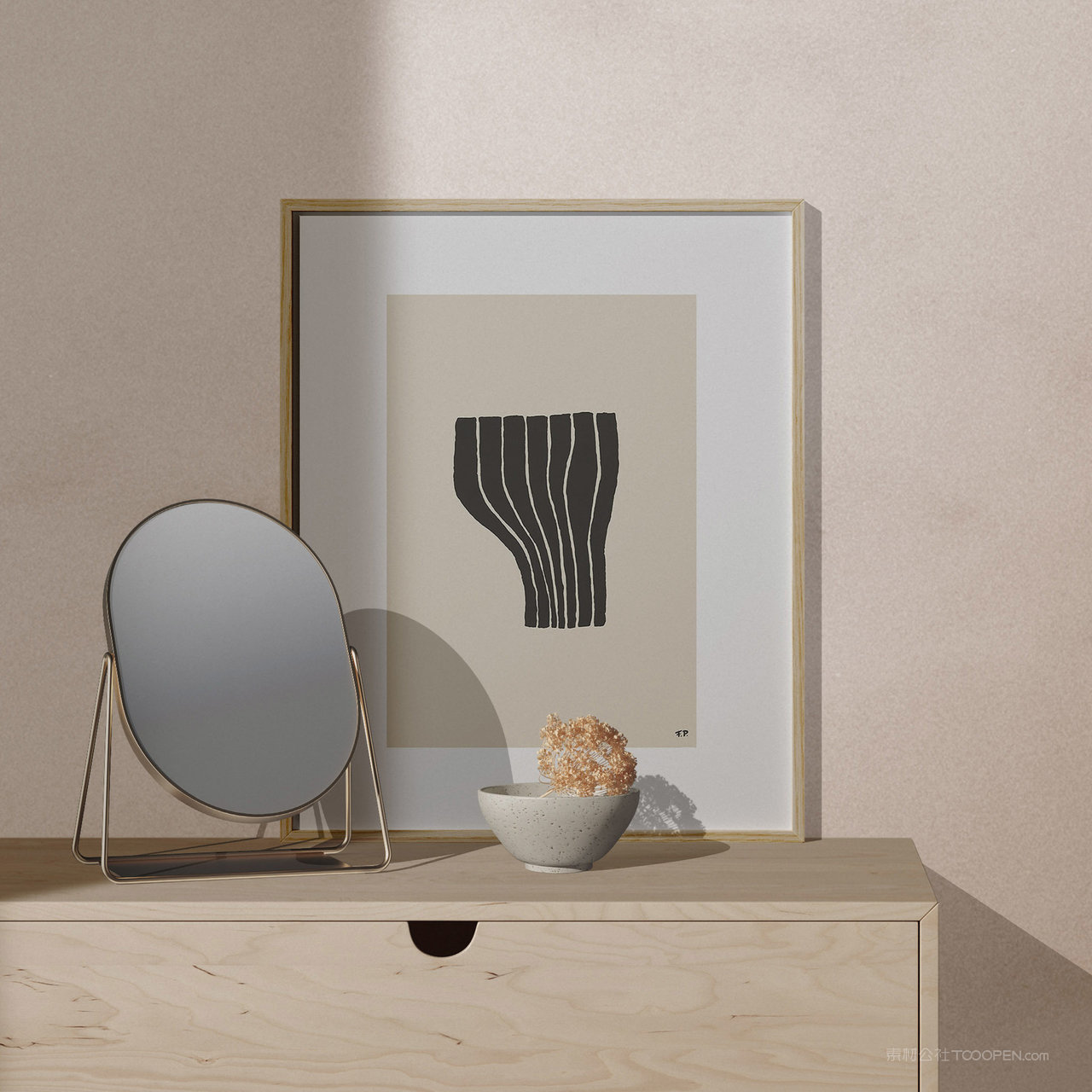 桌面上的现代创意画框相框贴图样机