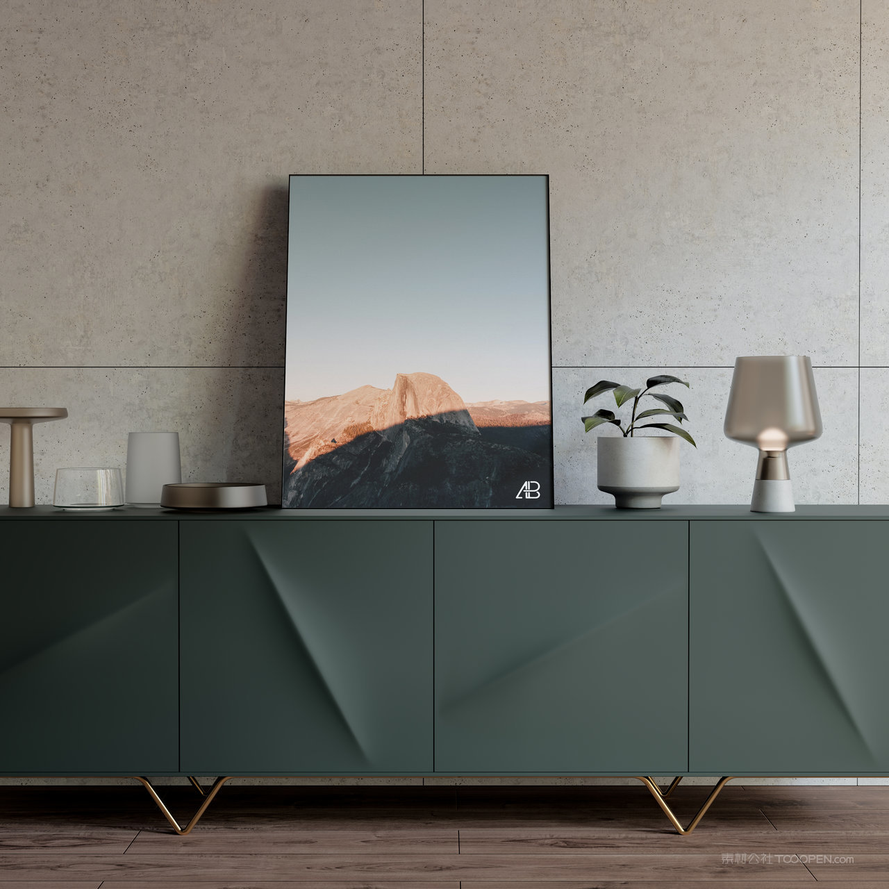 矮柜上的装饰画画框相框贴图样机