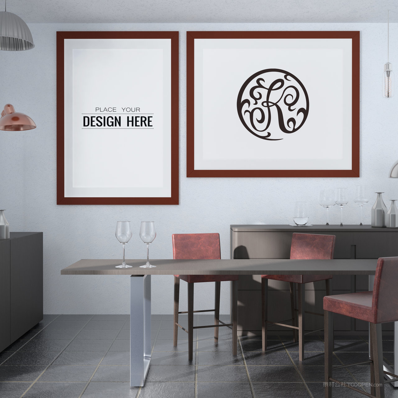 办公室书房装饰画画框贴图样机