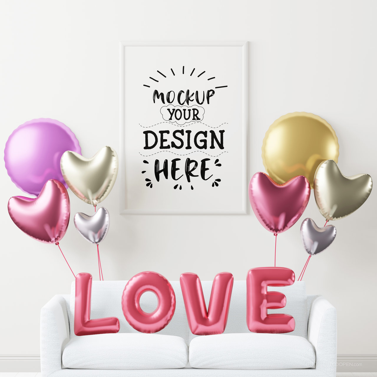 气球沙发墙上装饰画画框贴图样机