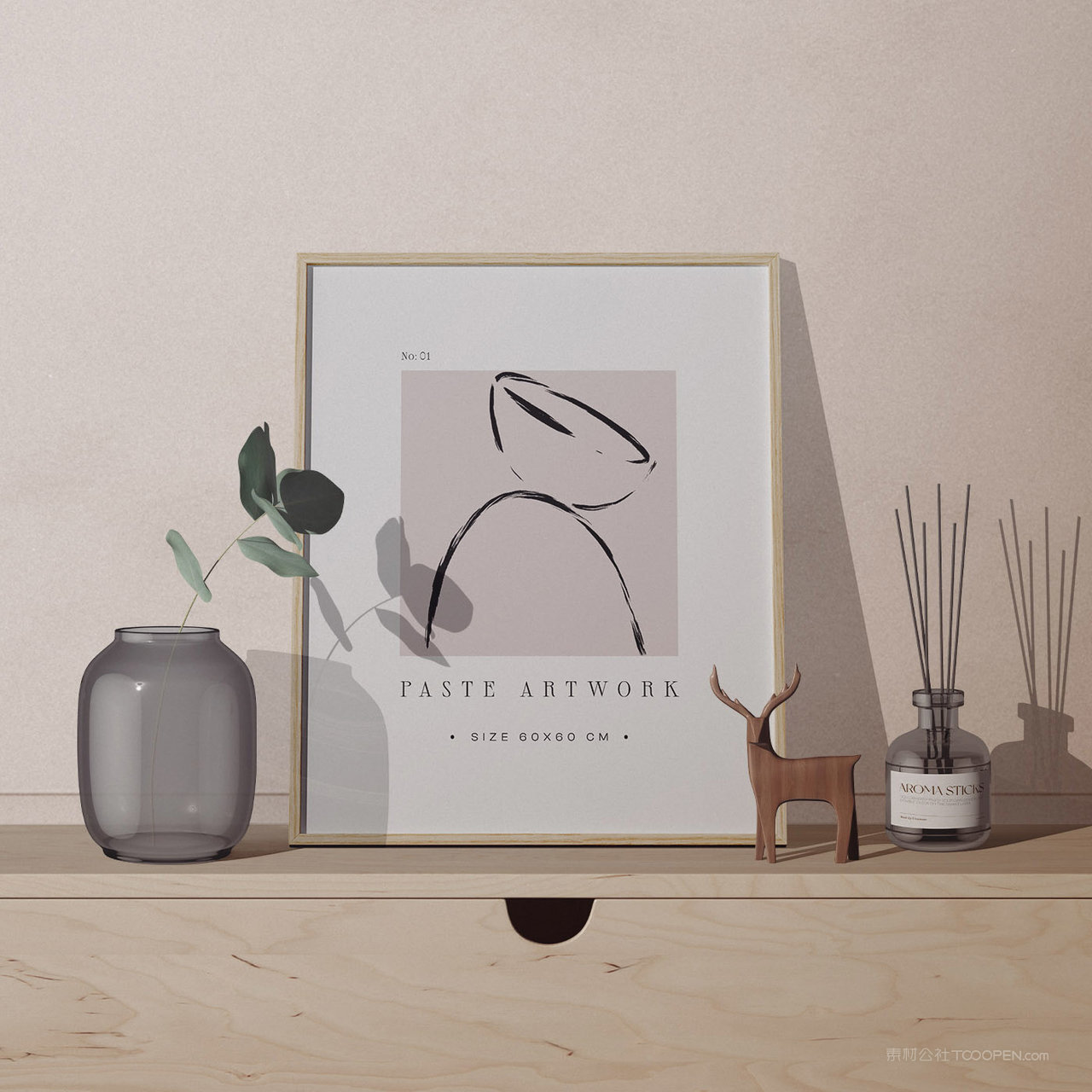 桌面上的现代简约画框相框贴图样机