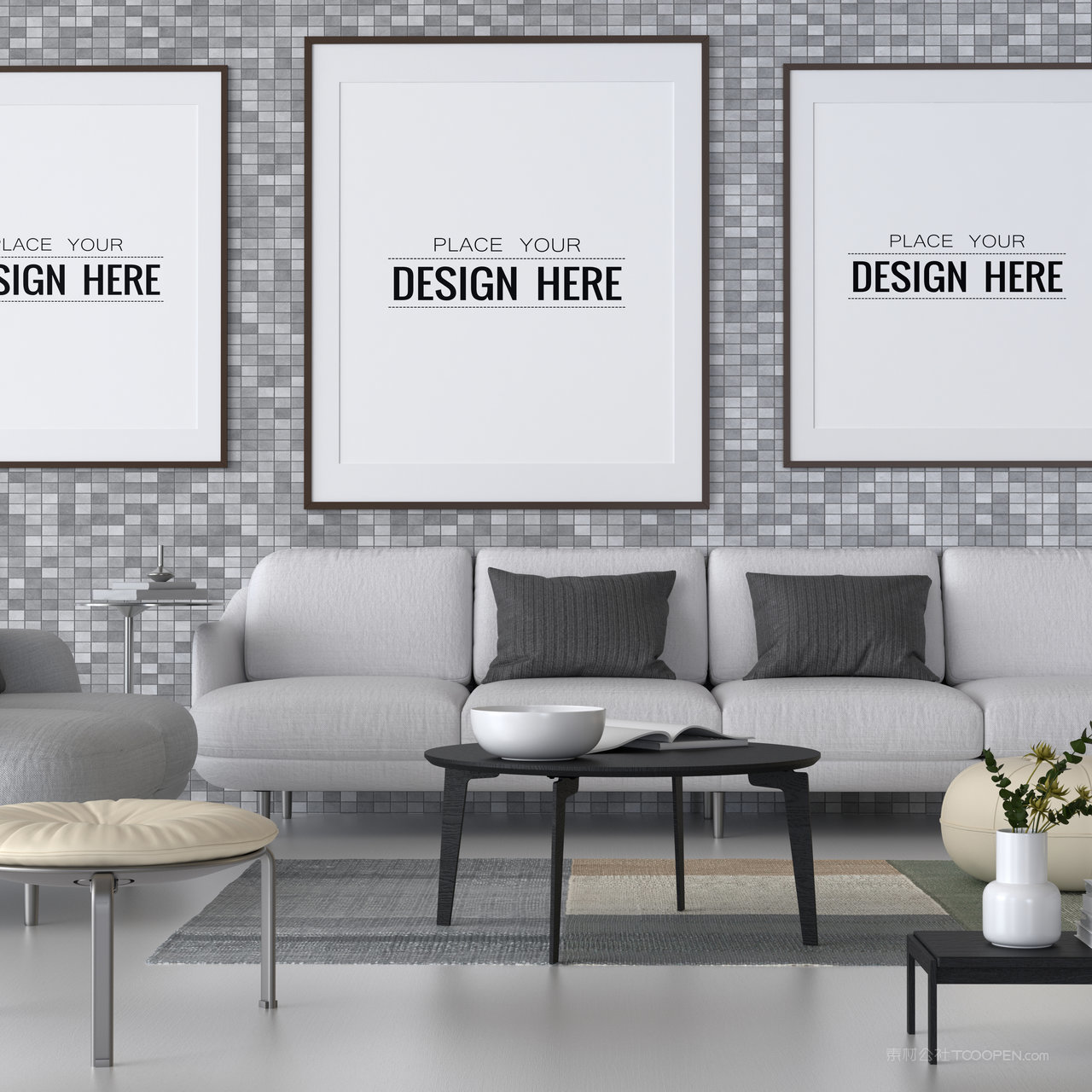 一组客厅装饰画画框贴图样机