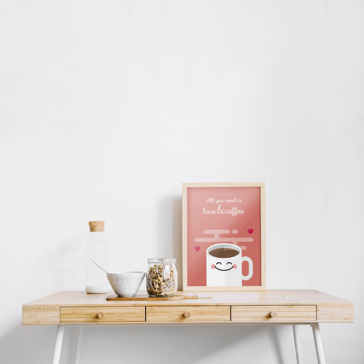 木桌上的原木画框相框贴图样机