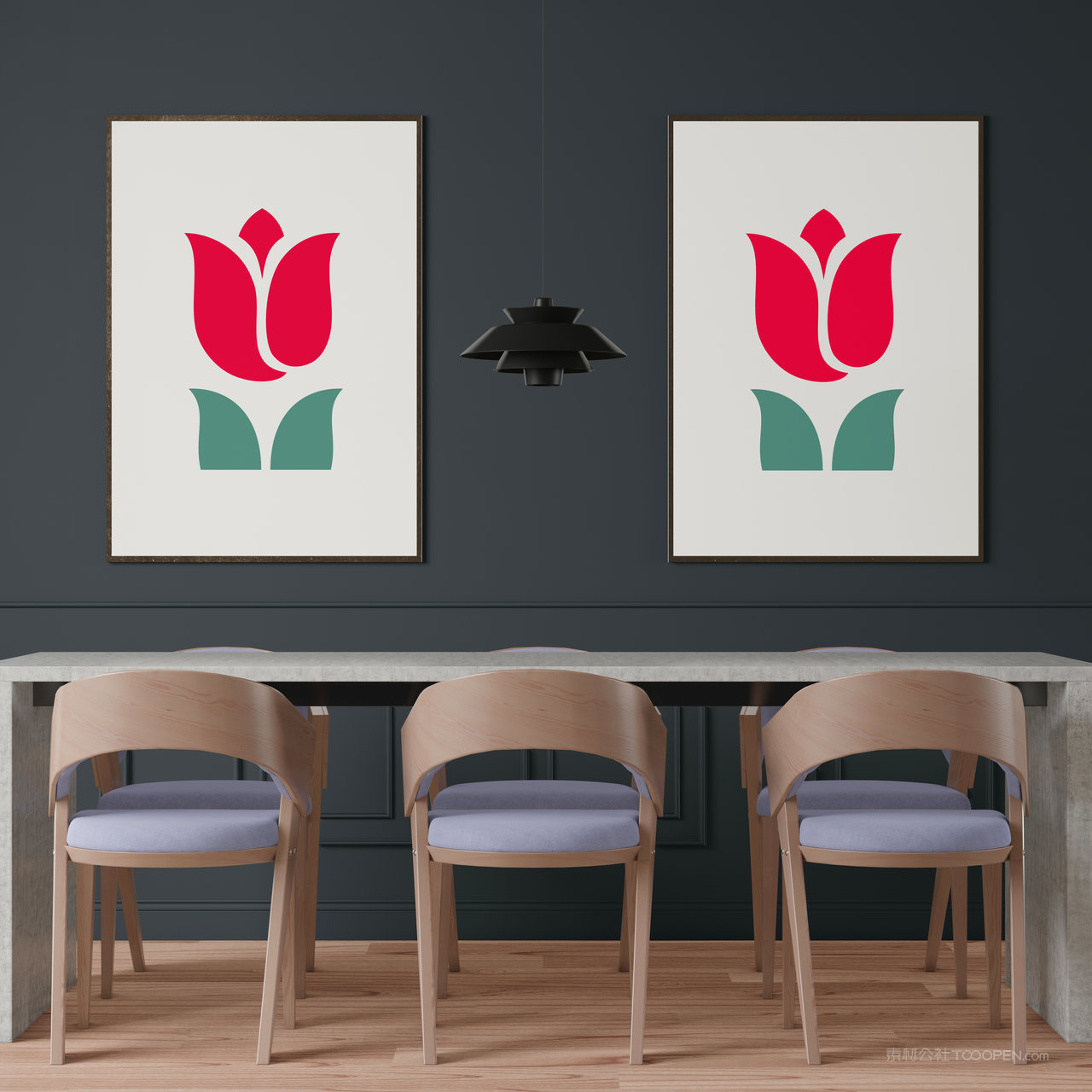 餐厅墙上挂画装饰画画框贴图样机